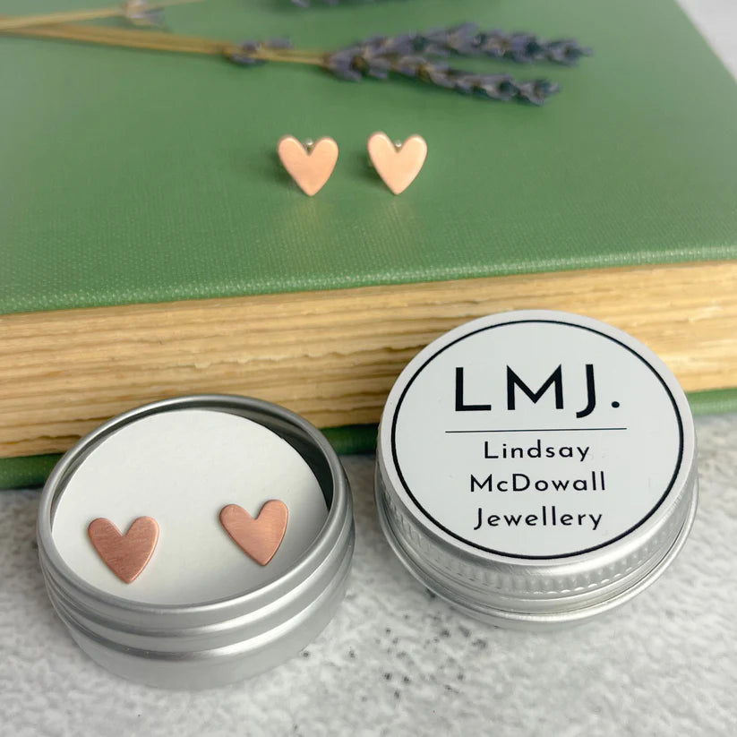 Copper Heart Stud Earrings | The Nancy Smillie Shop - Art, Jewellery & Designer Gifts Glasgow Scotland