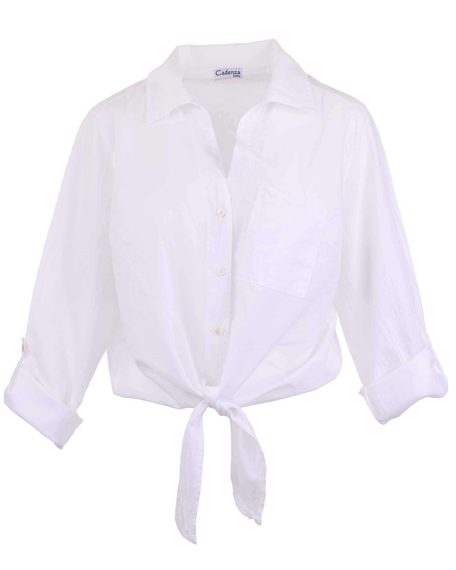 Cotton Tie Front Shirt: Sky