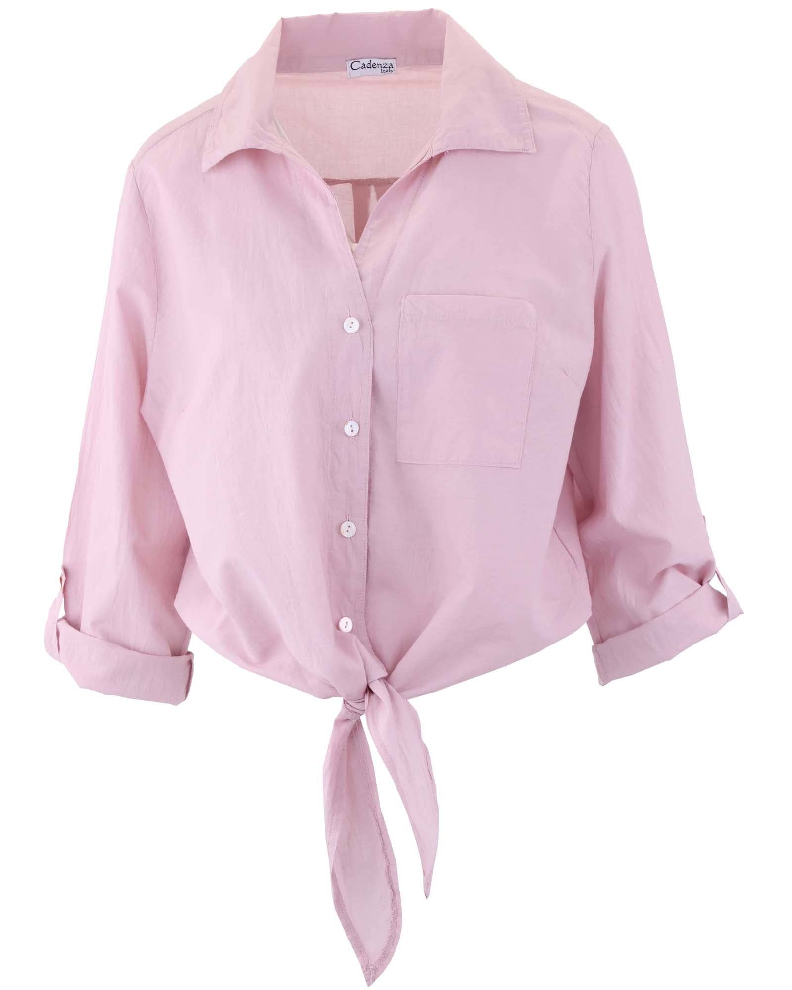Cotton Tie Front Shirt: Sky