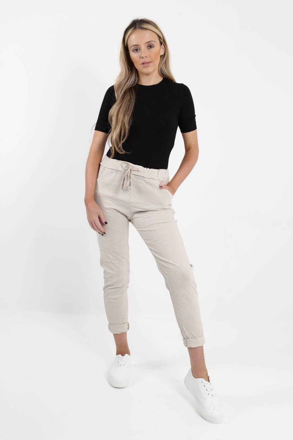 Womens Plain Magic Pants Italian Multi Colours: Beige / One Size (UK 10-14)