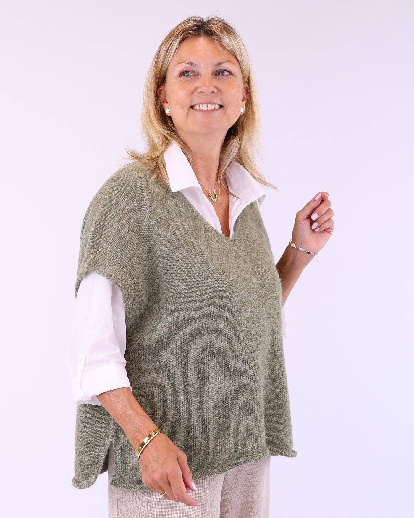 Alpaca Blend V Neck Tunic: Truffle