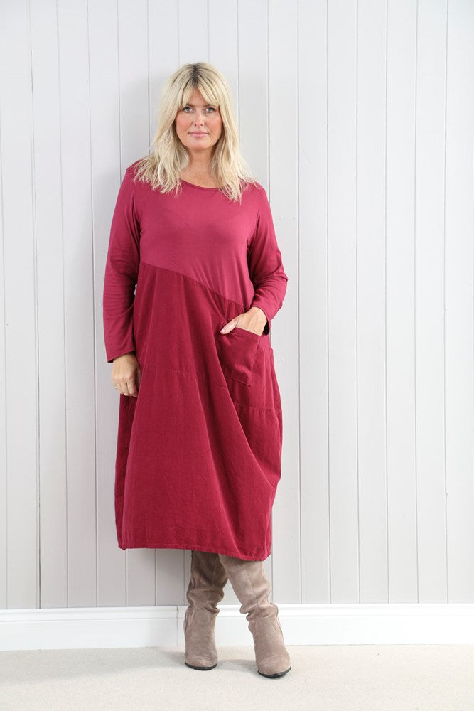 Berry Cord Asymmetric Pocket Dress