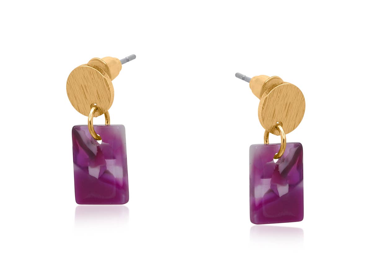 NATALIA PETITE RESIN RECTANGLE STUD EARRINGS: GREEN
