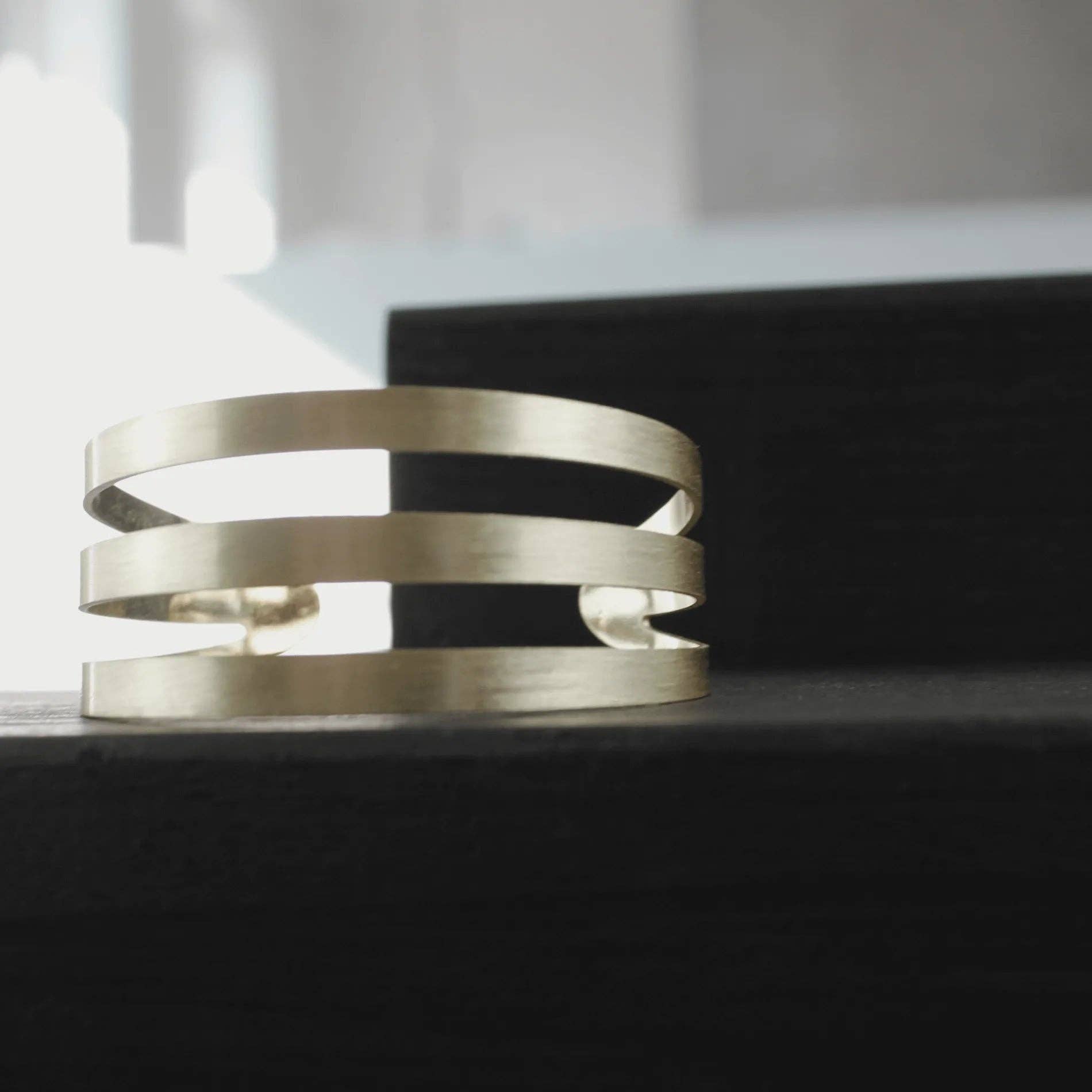 Theia 3 Rows Statement Cuff Bracelet Gold Plating