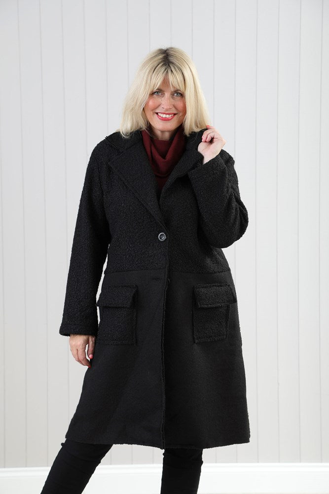 Black Boucle Pocket Coat