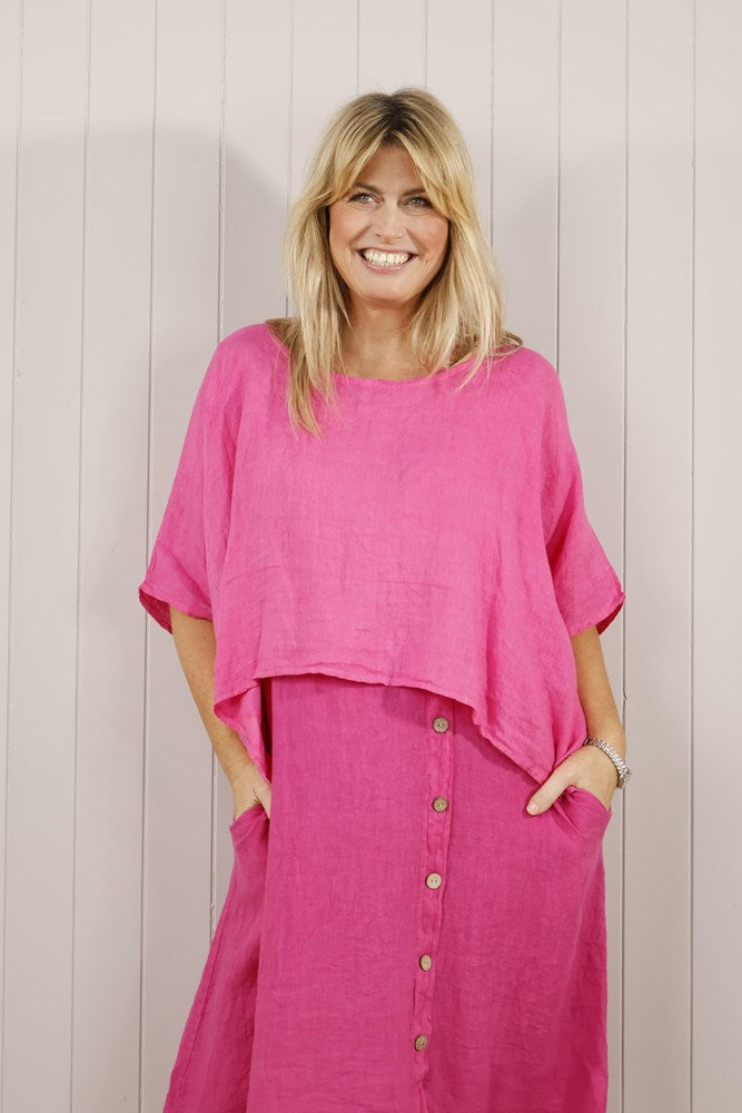 Fuchia linen layering top