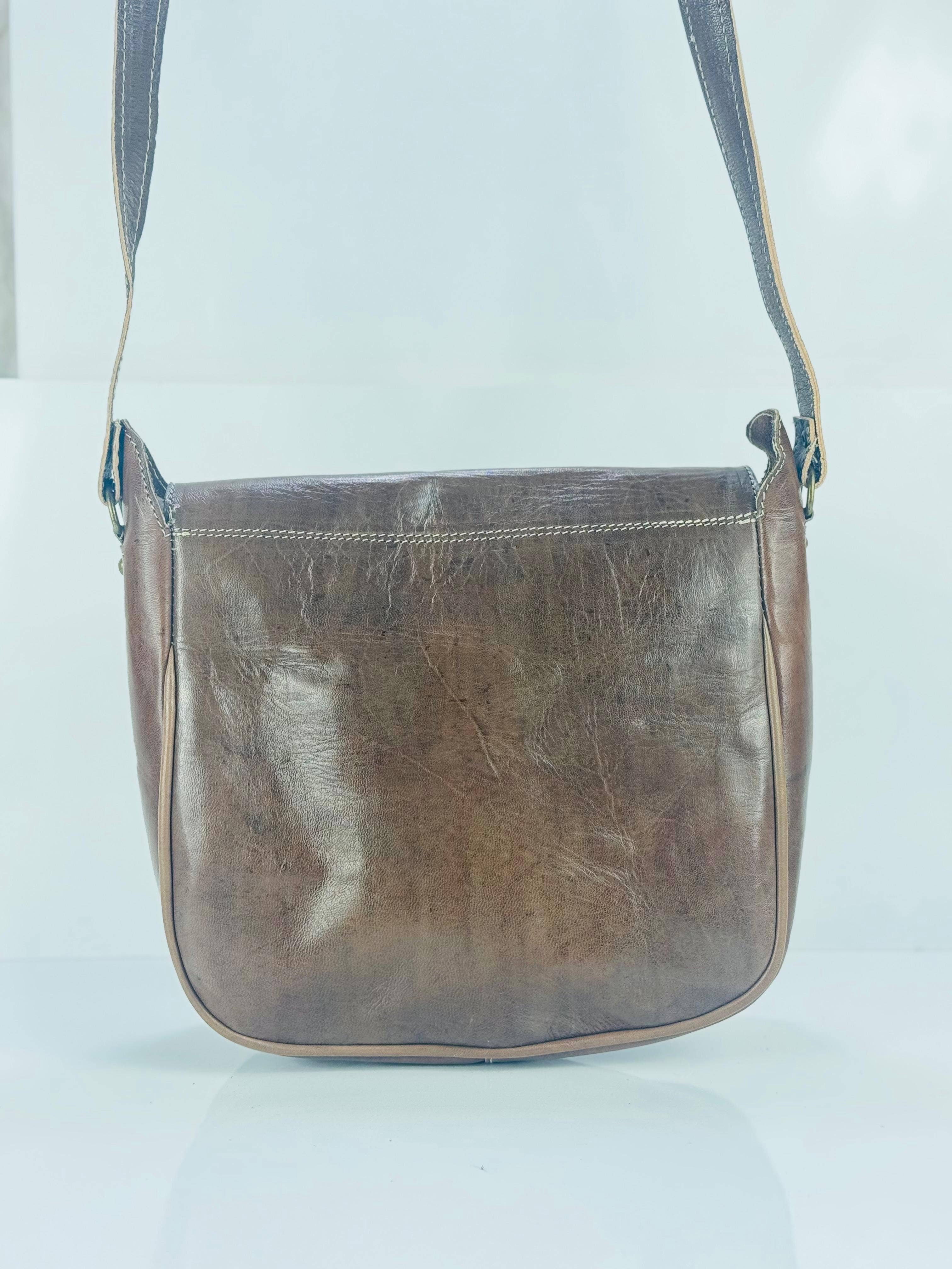 Handcrafted Moroccan Leather Crossbody Bag: Brown