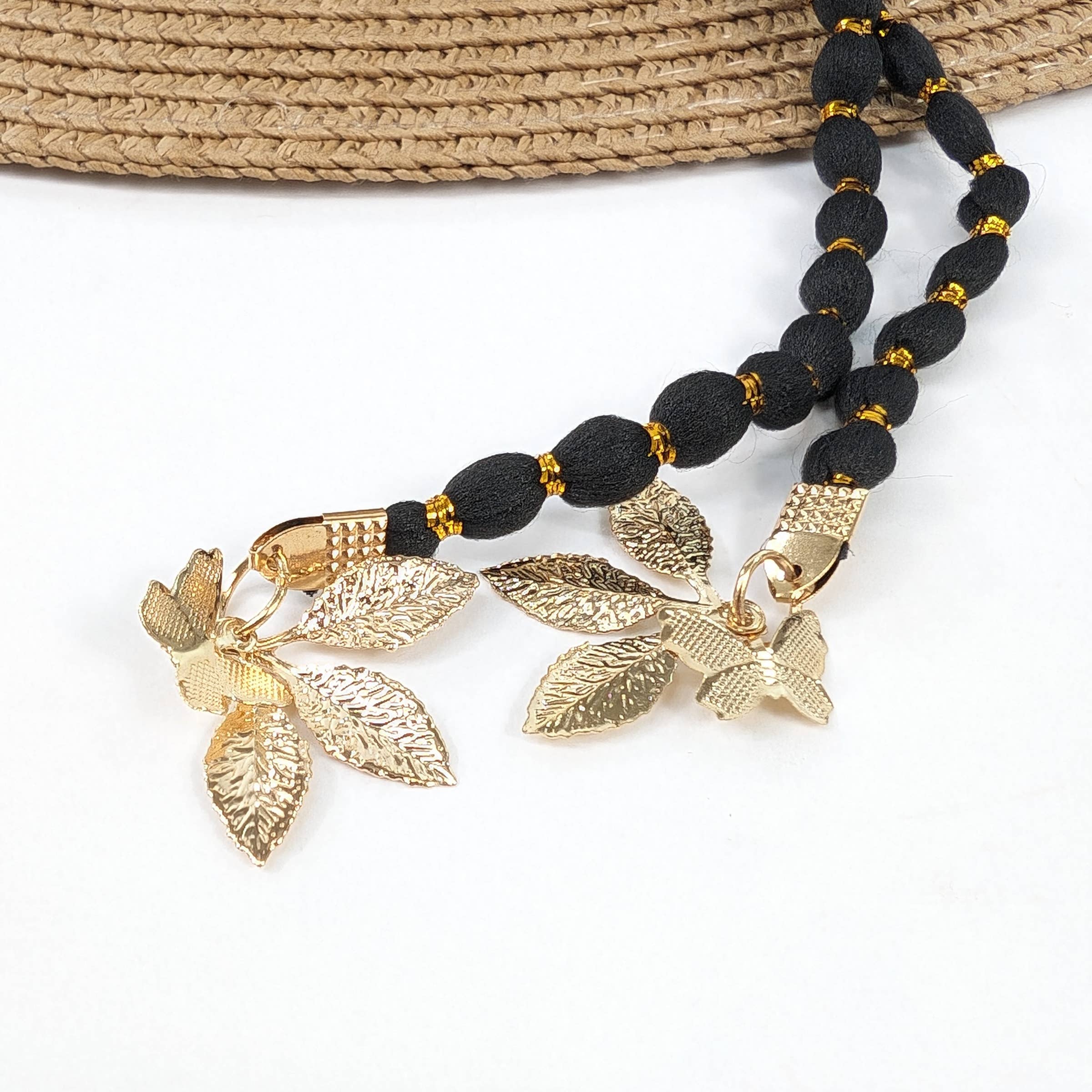 Gold Leaf Cloche Foldable Hat - Dark Natural (57cm)