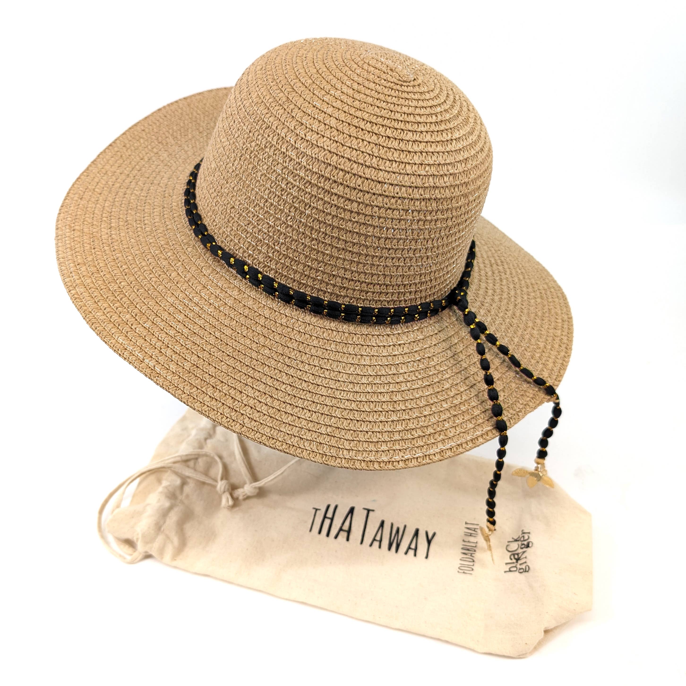 Gold Leaf Cloche Foldable Hat - Dark Natural (57cm)