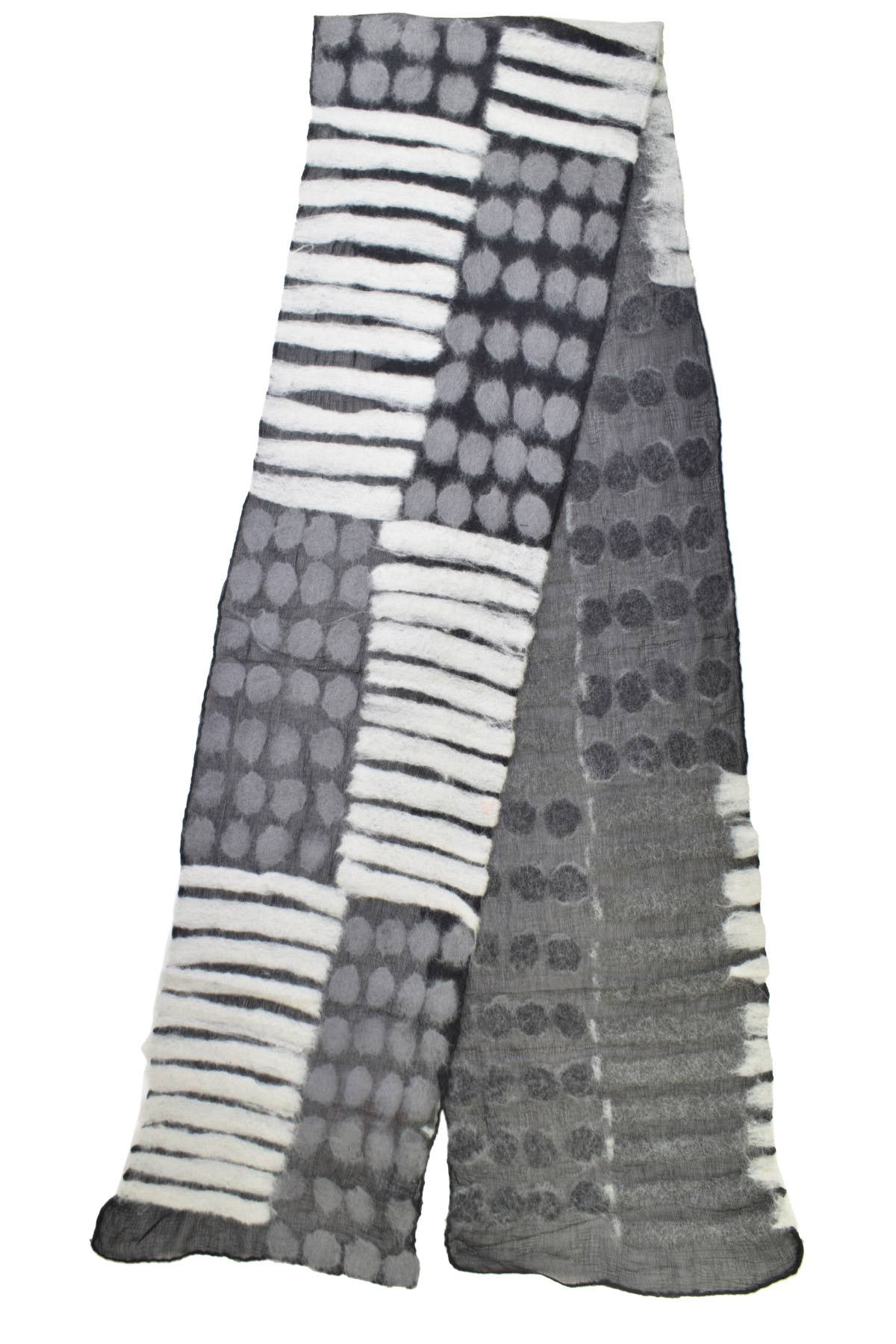 Spots and Stripes Felted Wool Scarf Neutral Black and White: Neutral