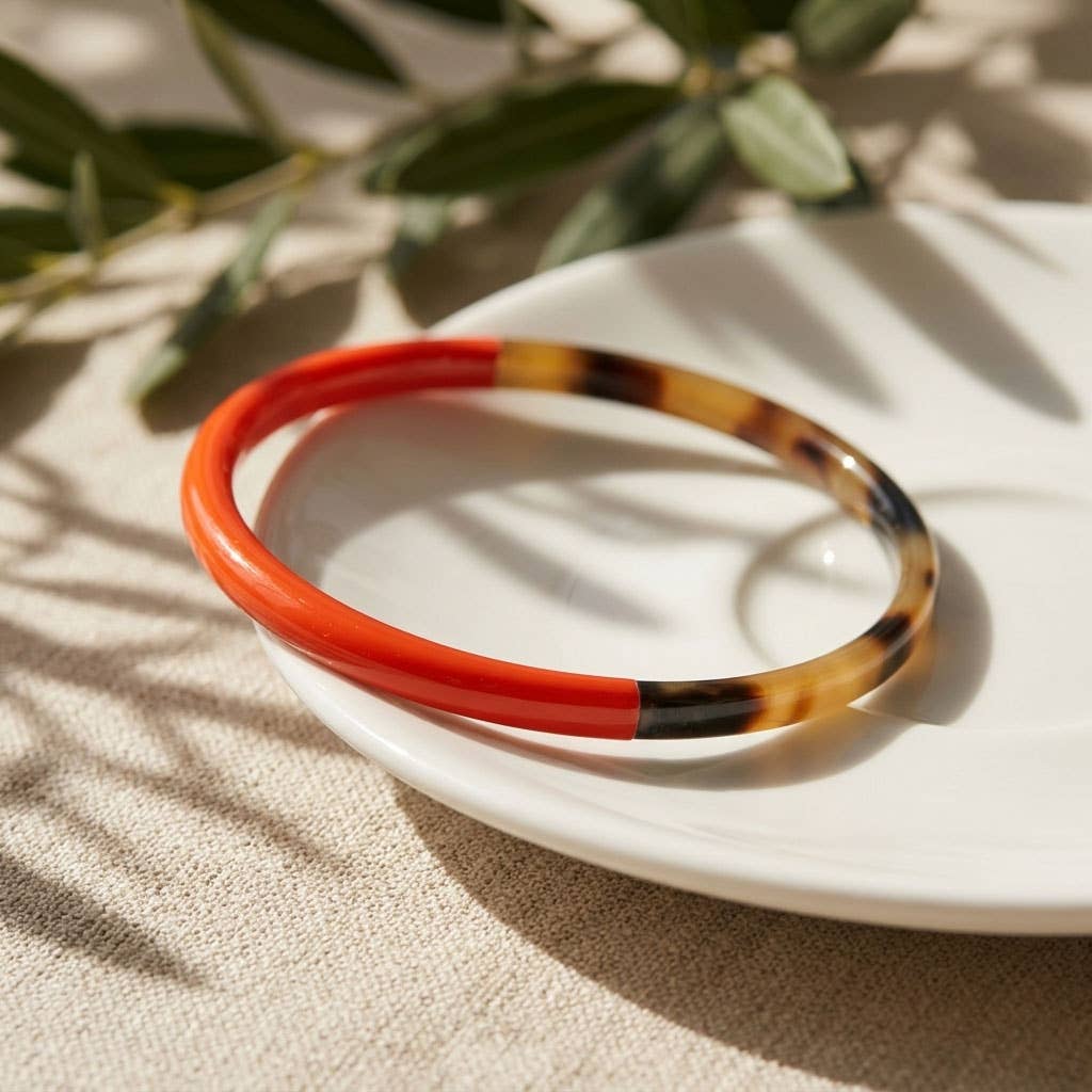 Zuri Set of three Slim orange and brown Natural Horn Bangles