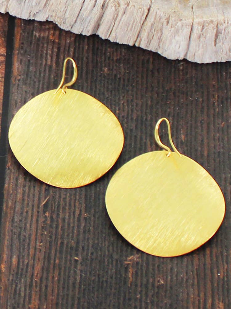 GP467 LARGE BRUSHED DISC EARRINGS [GOLD PLATE]