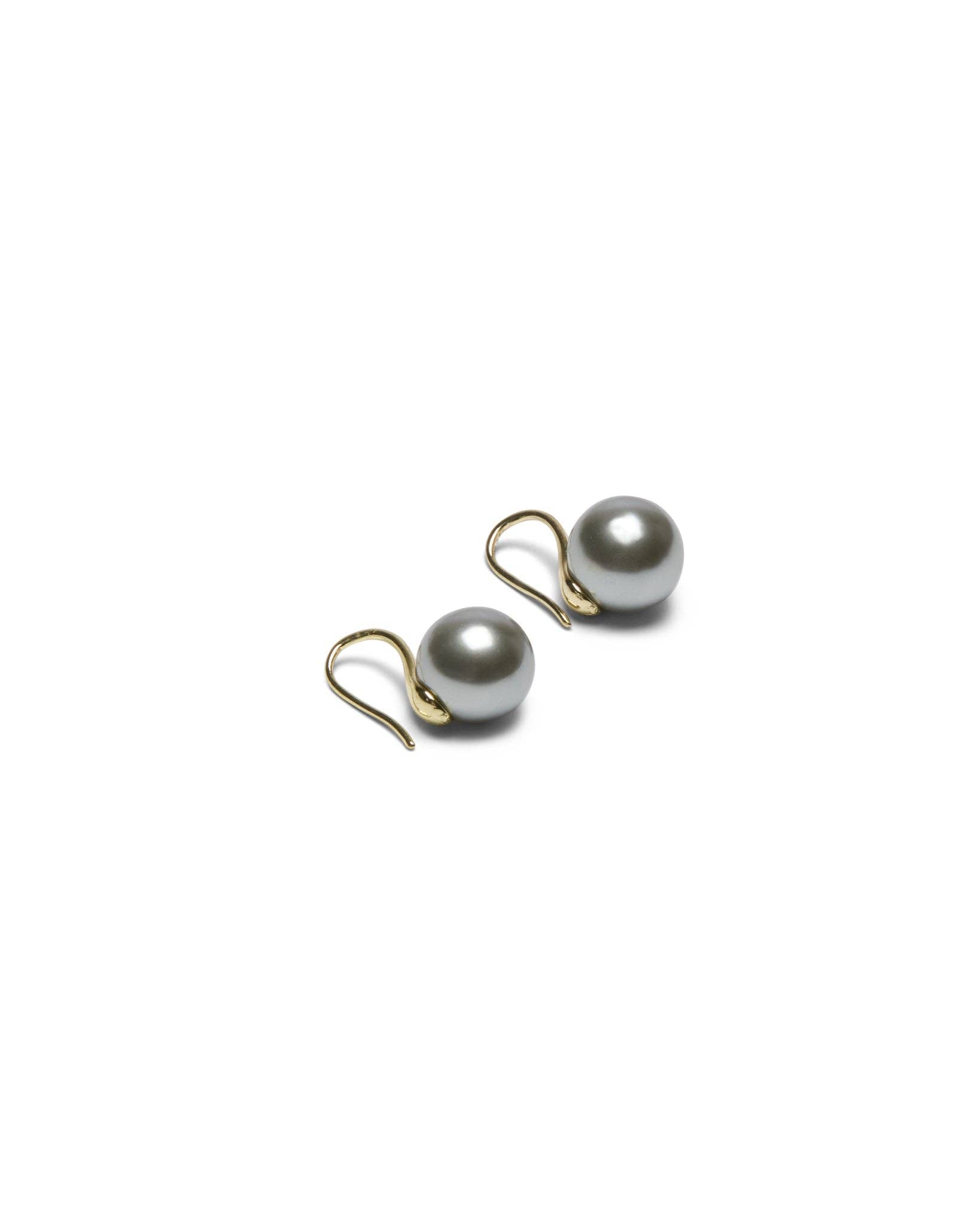 Cambridge Pull Through Ball Earrings | Grey Pearl