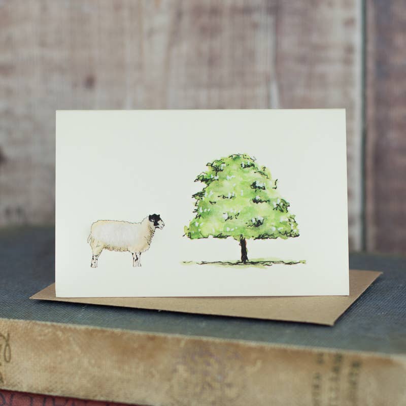 Mini Sheep & Chestnut tree hand finished Card | Nature