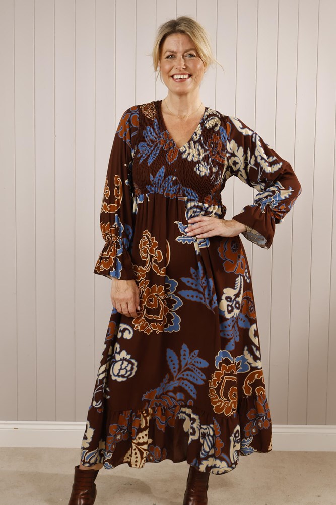 Large Flower Shirred Bust Dress