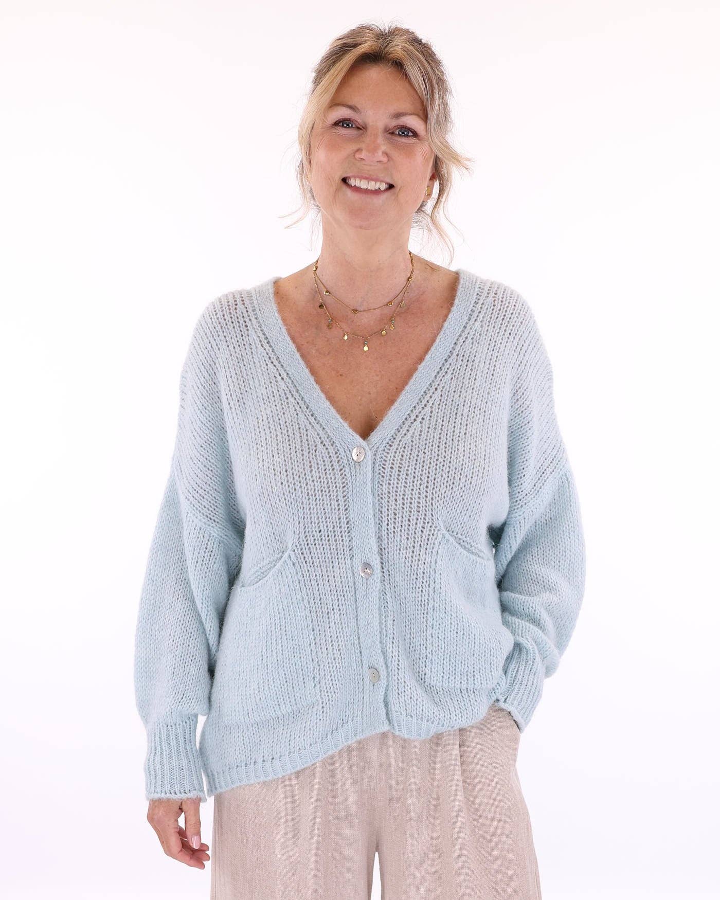 Alpaca Blend Pocket Cardi: Cream