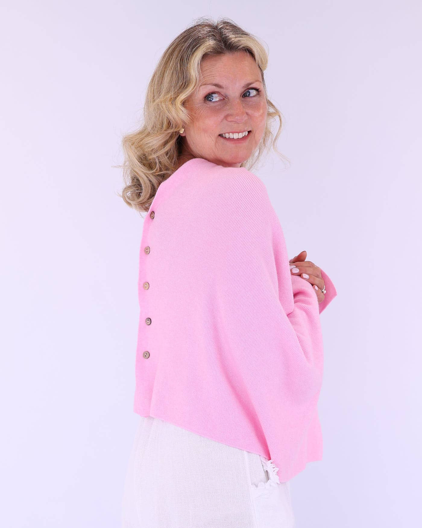 Summer Poncho with Buttons: Pink