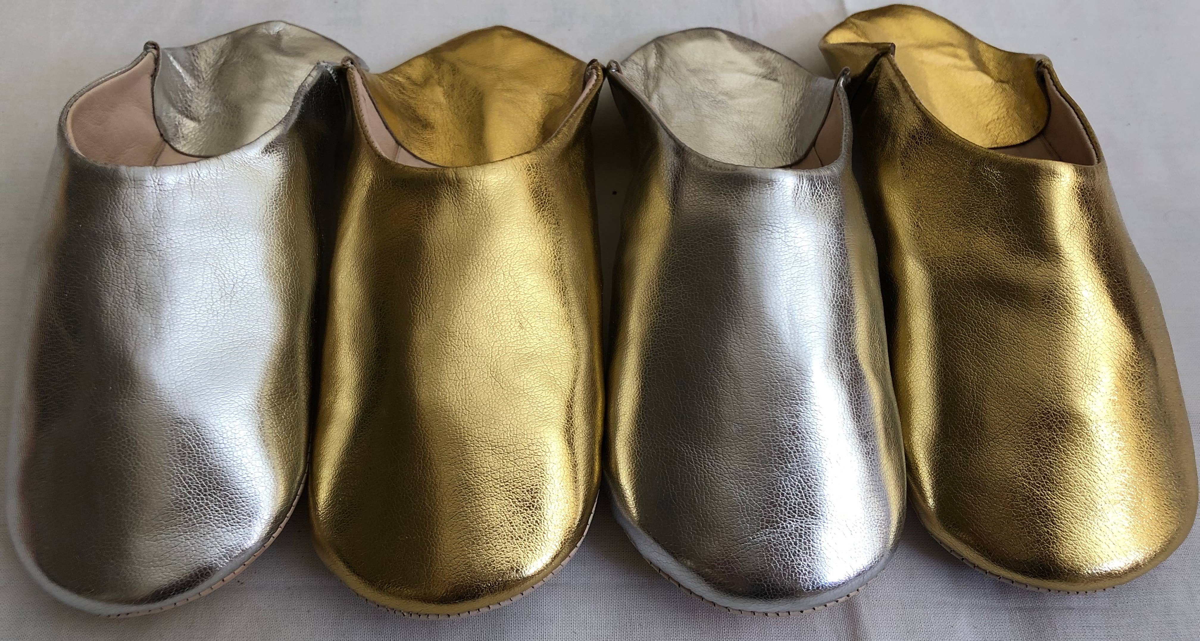 Womens Moroccan Leather Babouche Slippers: Silver / UK 5 / US 6.5