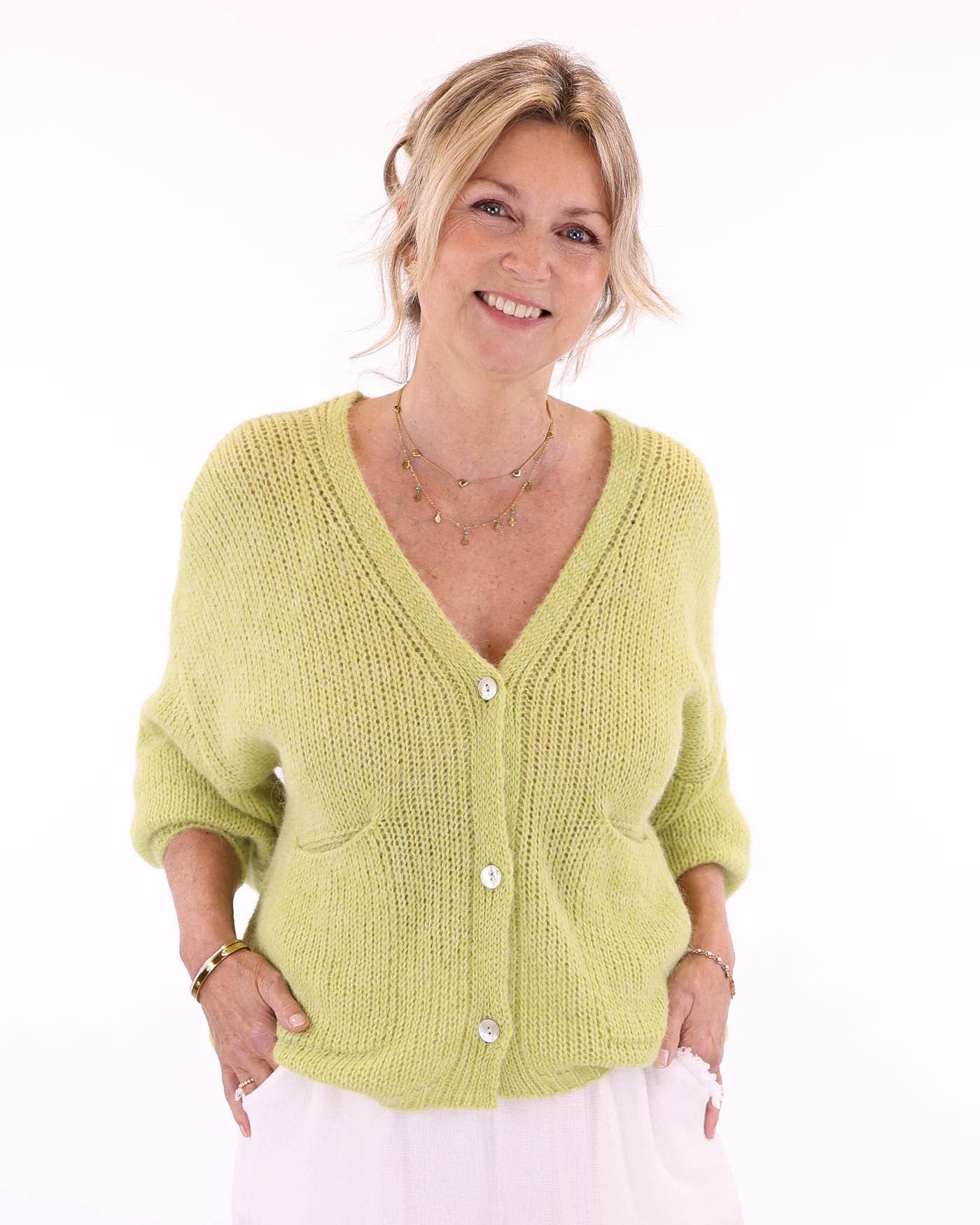 Alpaca Blend Pocket Cardi: Cream