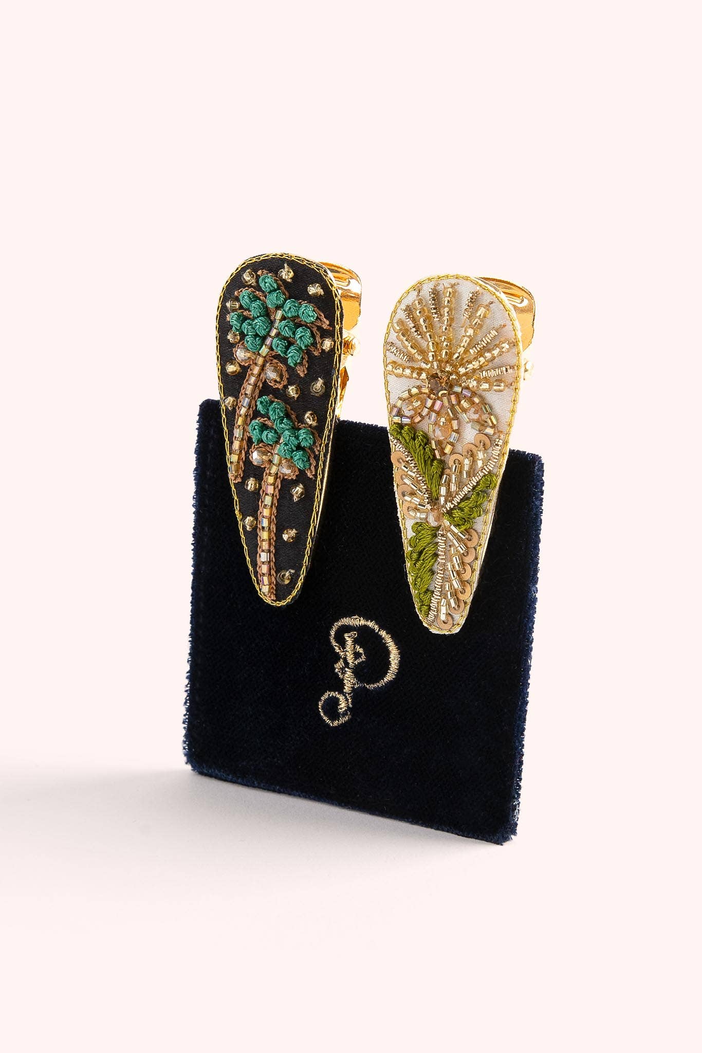Jewelled Hairclips - Midnight Trees & Champagne Flower