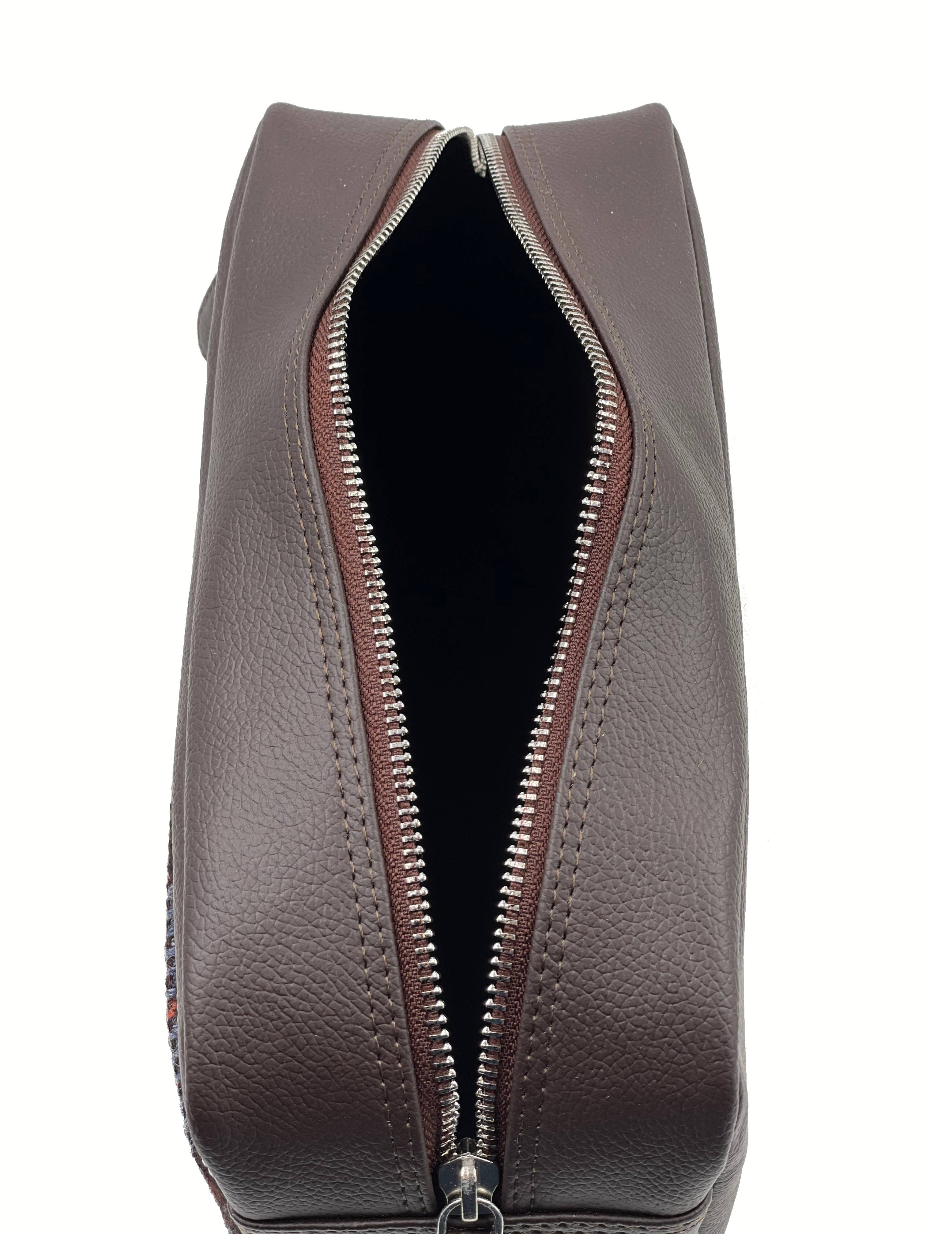 Harris Tweed Toiletry Bag Blue/Brown Check