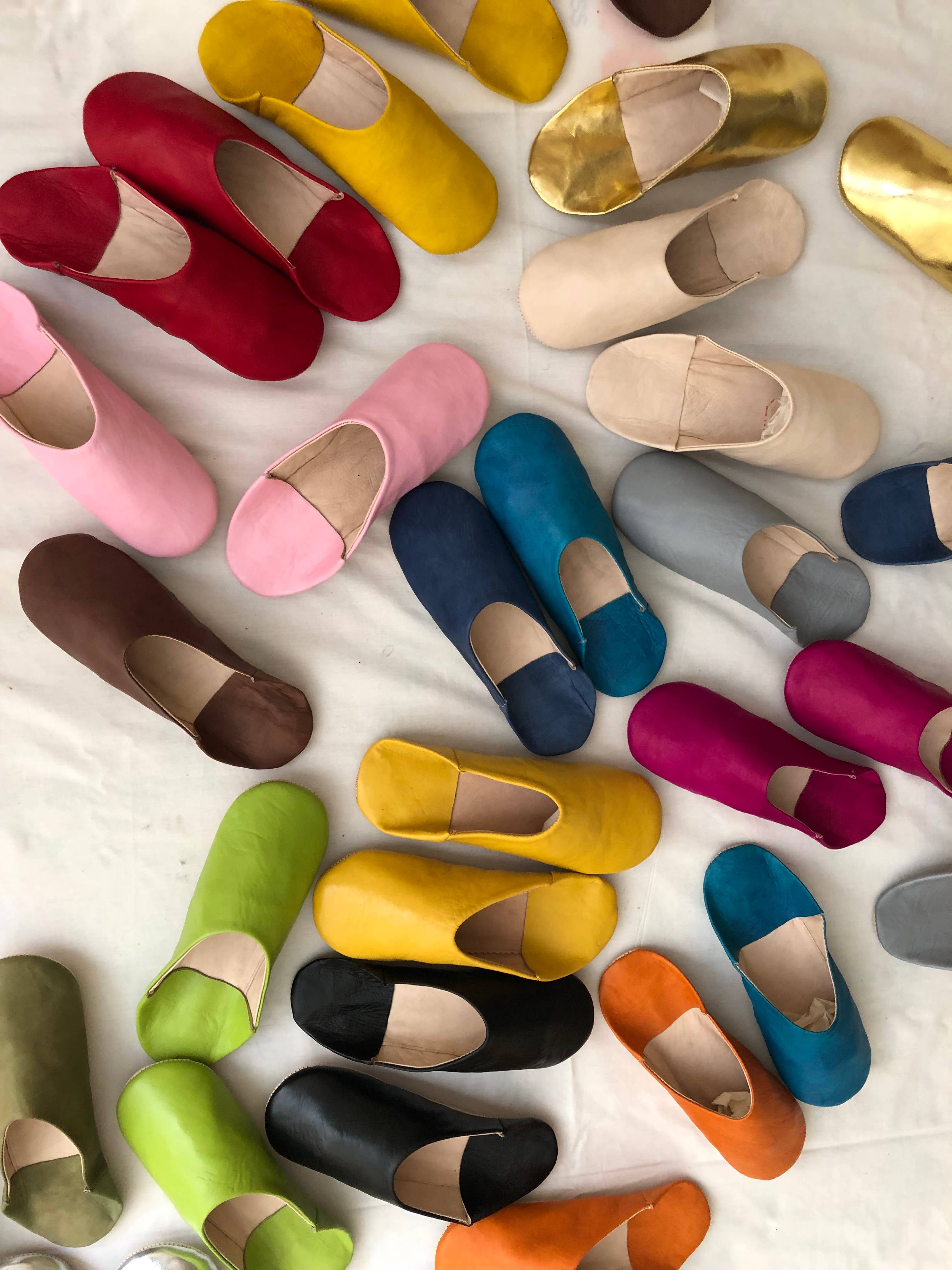 Womens Moroccan Leather Babouche Slippers: Yellow / UK 5 / US 6.5
