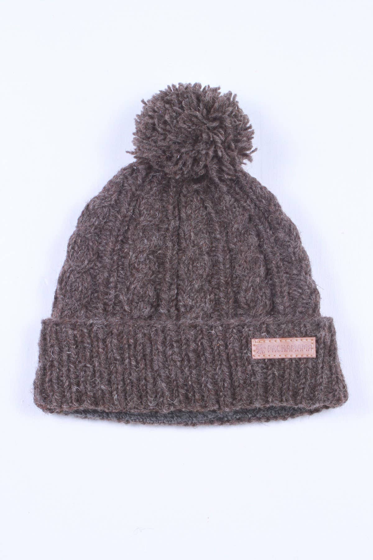 Chamonix - Cable Knit Sherpa Lined Wool Winter Bobble Hat Bark: Bark