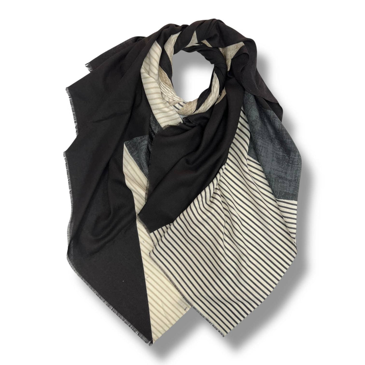 Monochrome Stripe Wool Blend Scarf on medium weight fabric: Black