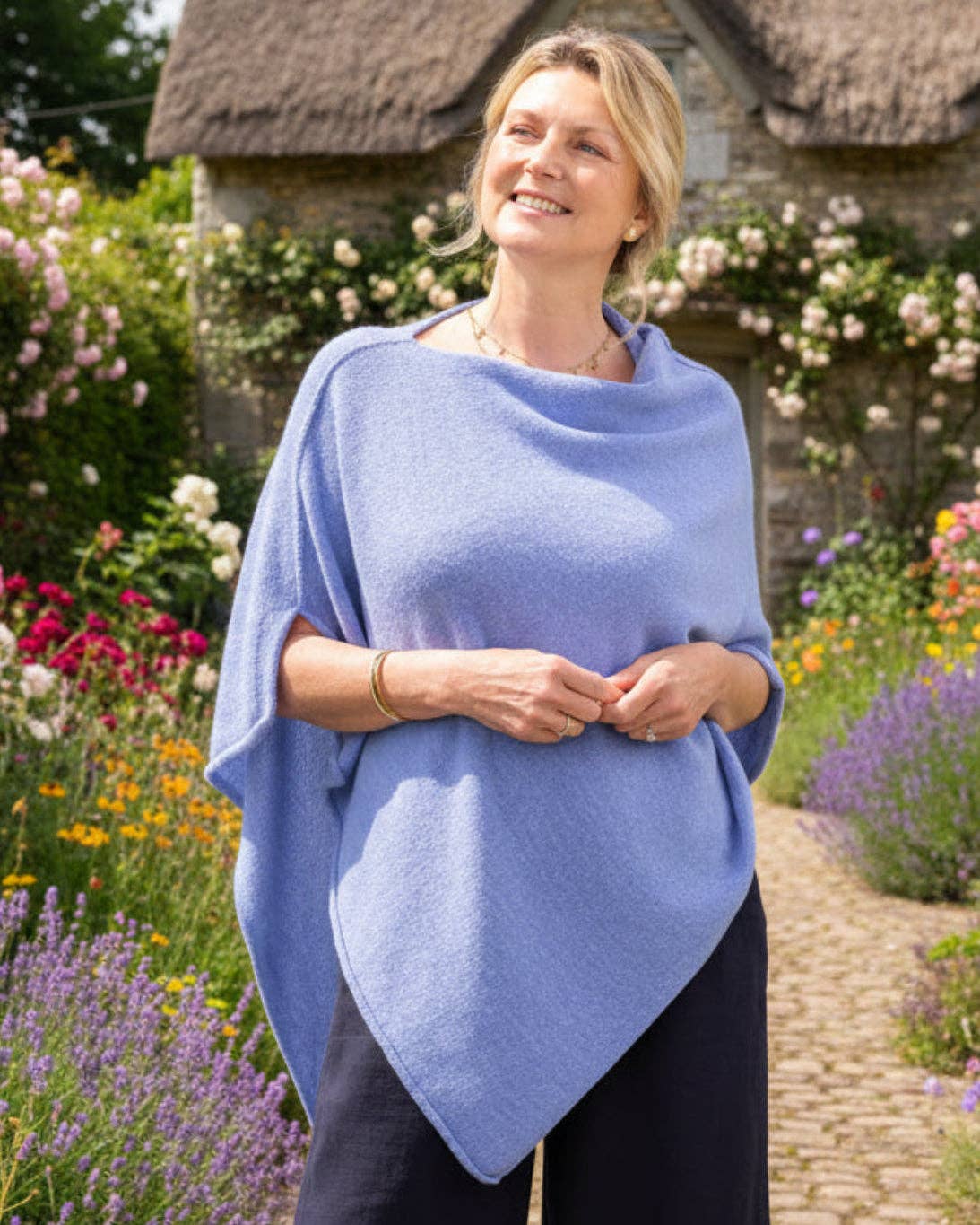 Cashmere Blend Poncho: Peacock
