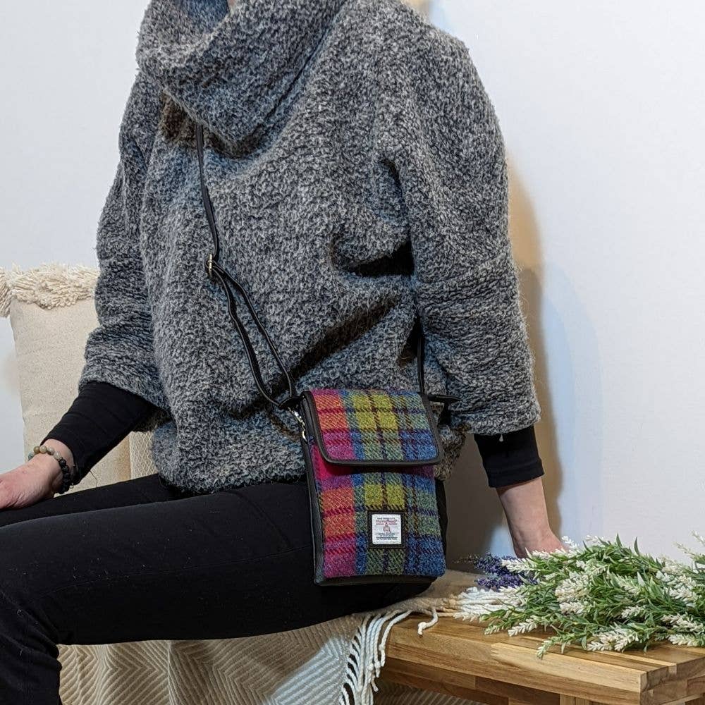 Harris Tweed Mini Crossbody Bag Blue/Pink Check