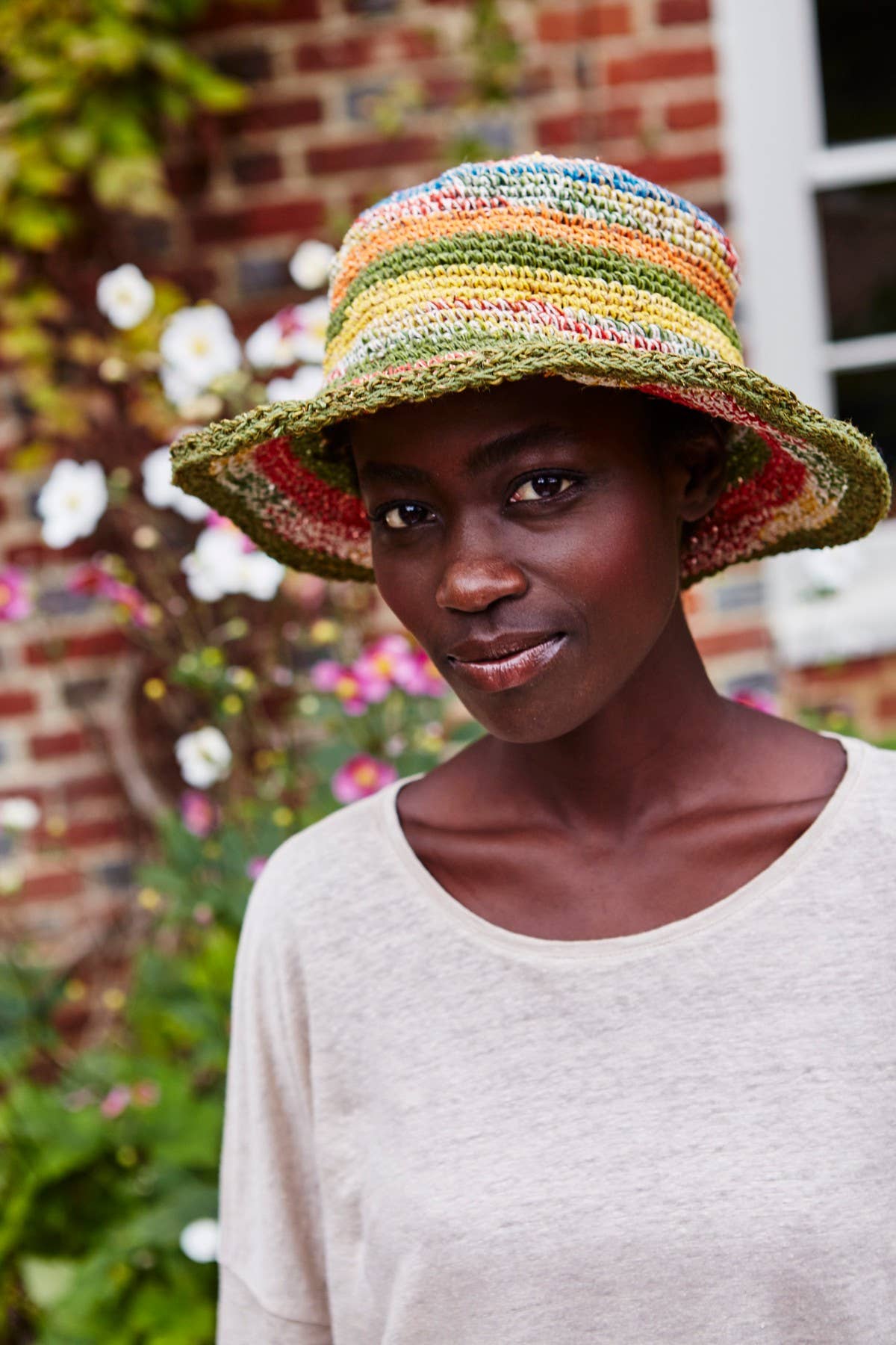 Crocheted Hemp Cotton Sun Hat Summer Stripe: One Colour