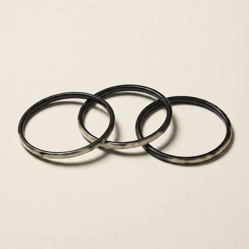 Zuri Set of three Slim Black Natural Horn Bangles