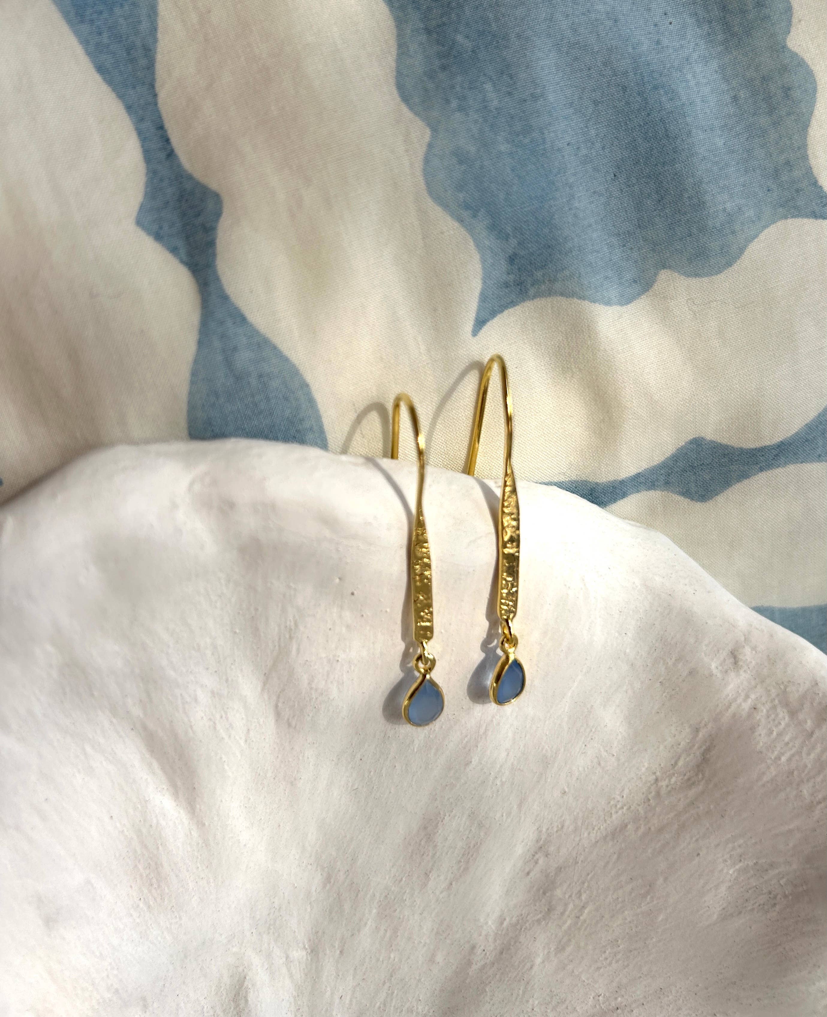 Handmade Blue Chalcedony Gold Vermeil Drop Earrings