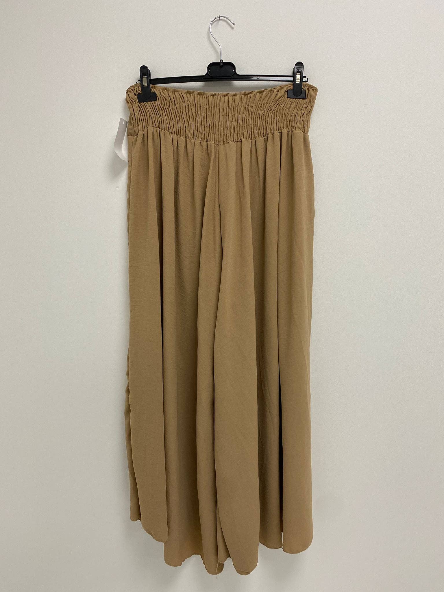 Italian Plain Palazzo Trousers: Beige / One Size (UK 10-24)