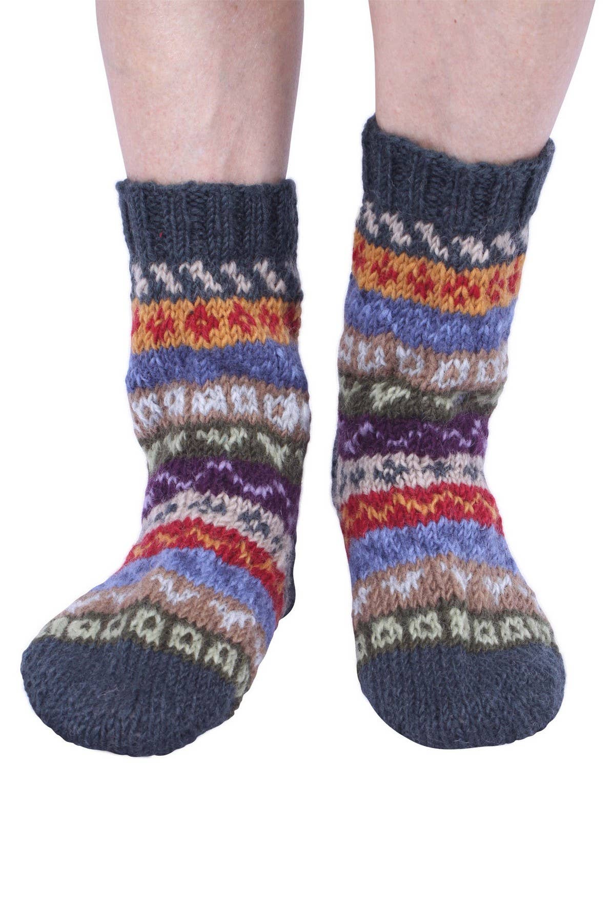 Elveden - Knitted Wool Earthy Green Fair Isle Sofa Socks: One Colour