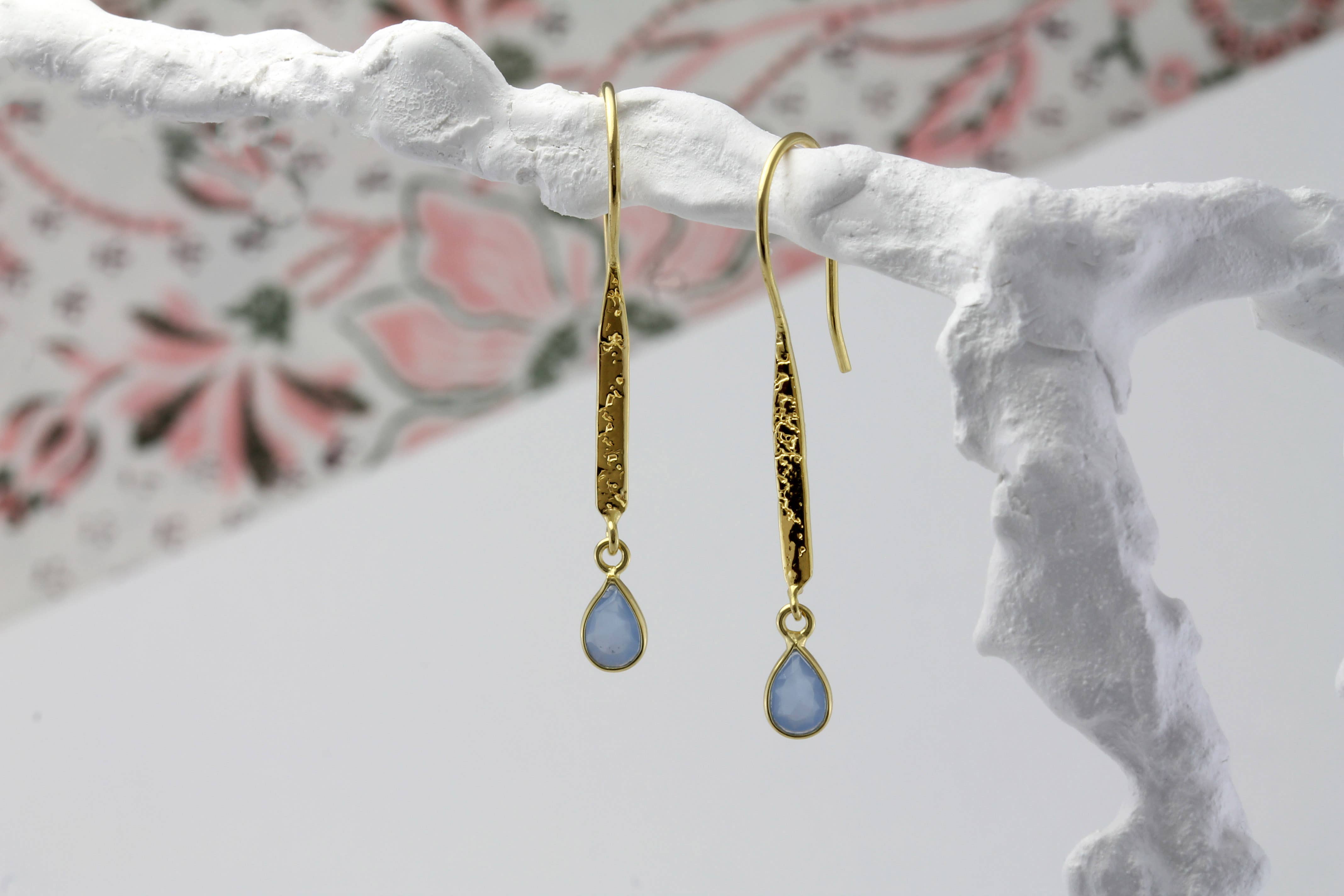 Handmade Blue Chalcedony Gold Vermeil Drop Earrings