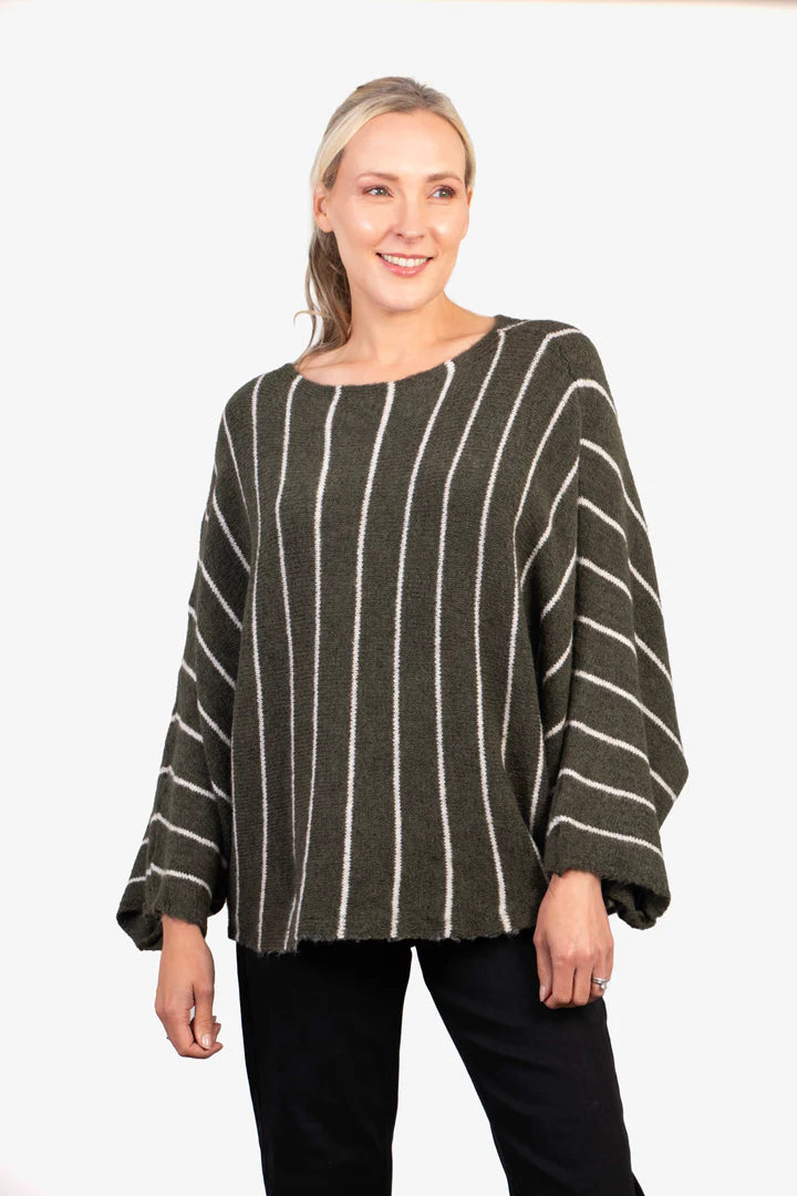 Khaki Vertical Stripe Jumper | The Nancy Smillie Shop - Art, Jewellery & Designer Gifts Glasgow Scotland