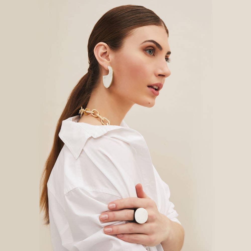 White Natural Round Buffalo Horn Ring jewellery gift women
: XL