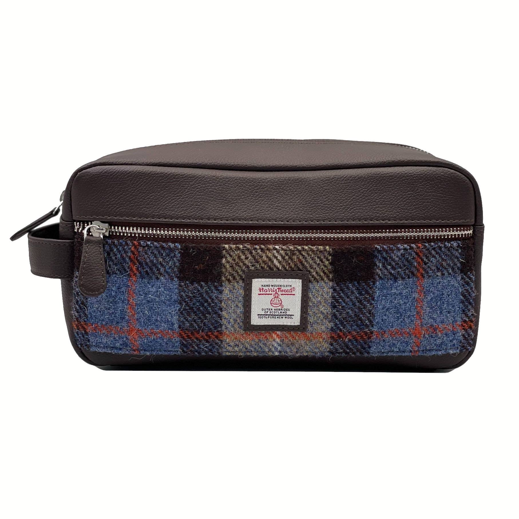 Harris Tweed Toiletry Bag Blue/Brown Check