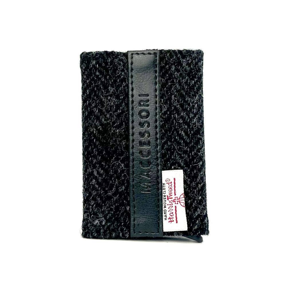 Harris Tweed RFID Pop Up Card Holder Charcoal Herringbone