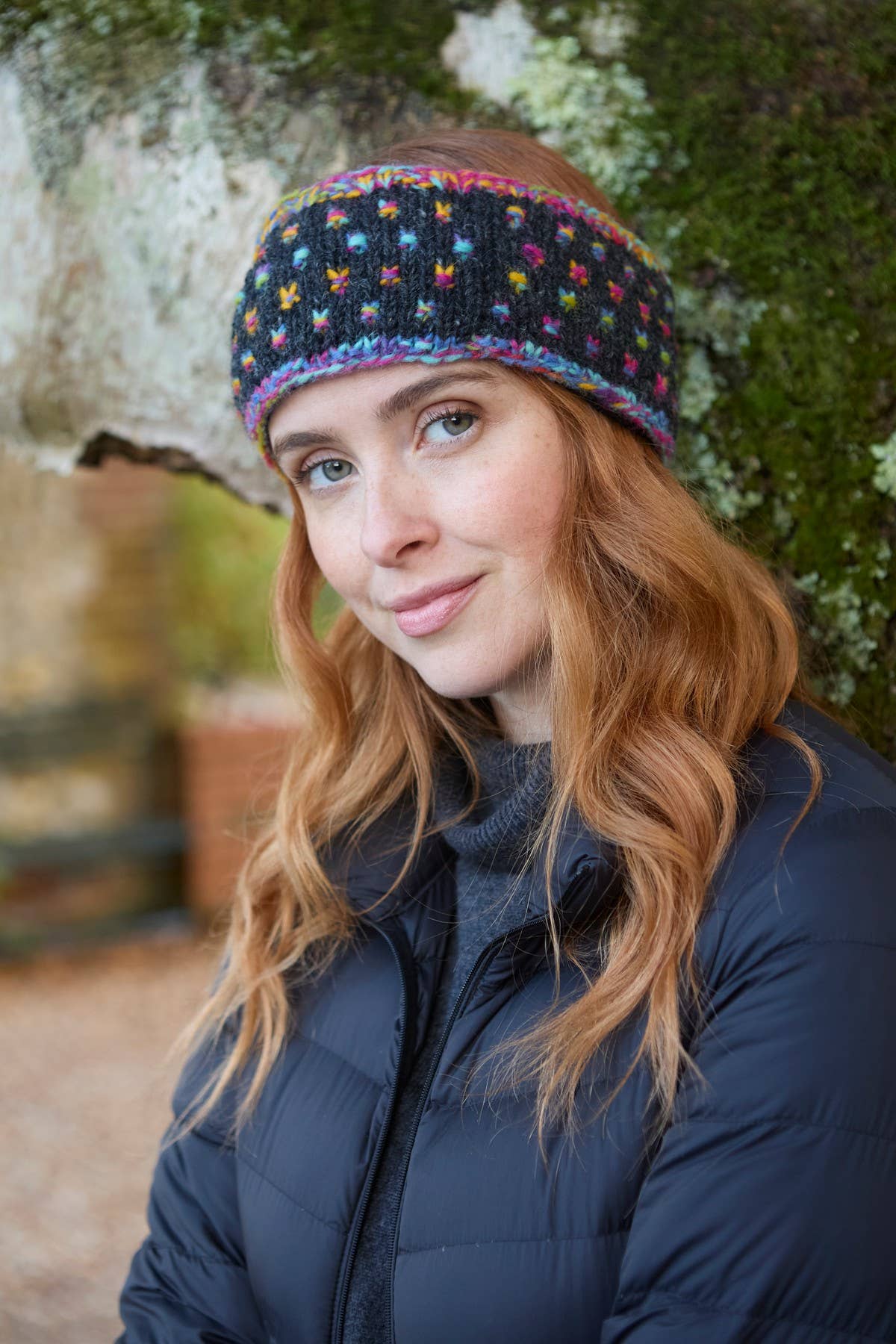Mosaic Space Dyed Wool Knit Ear Warmers Black: One Colour