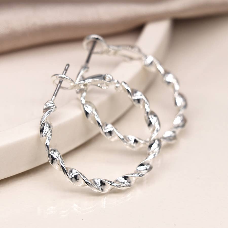 Silver Plated Twist Hoop Earrings: Silver