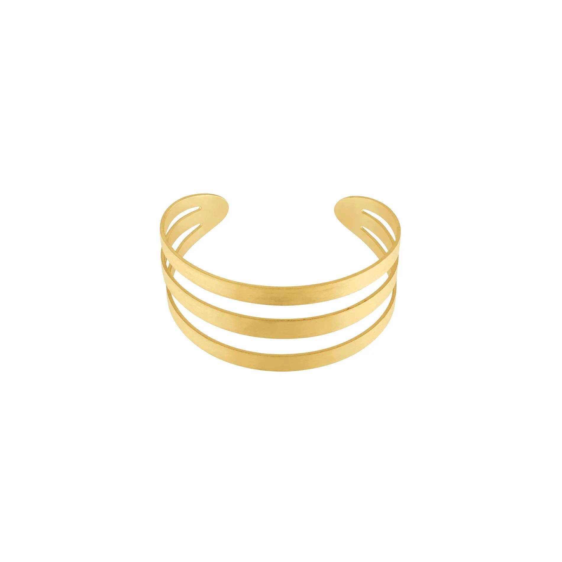 Theia 3 Rows Statement Cuff Bracelet Gold Plating