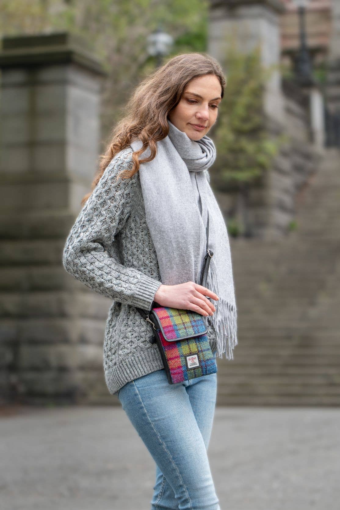 Harris Tweed Mini Crossbody Bag Blue/Pink Check