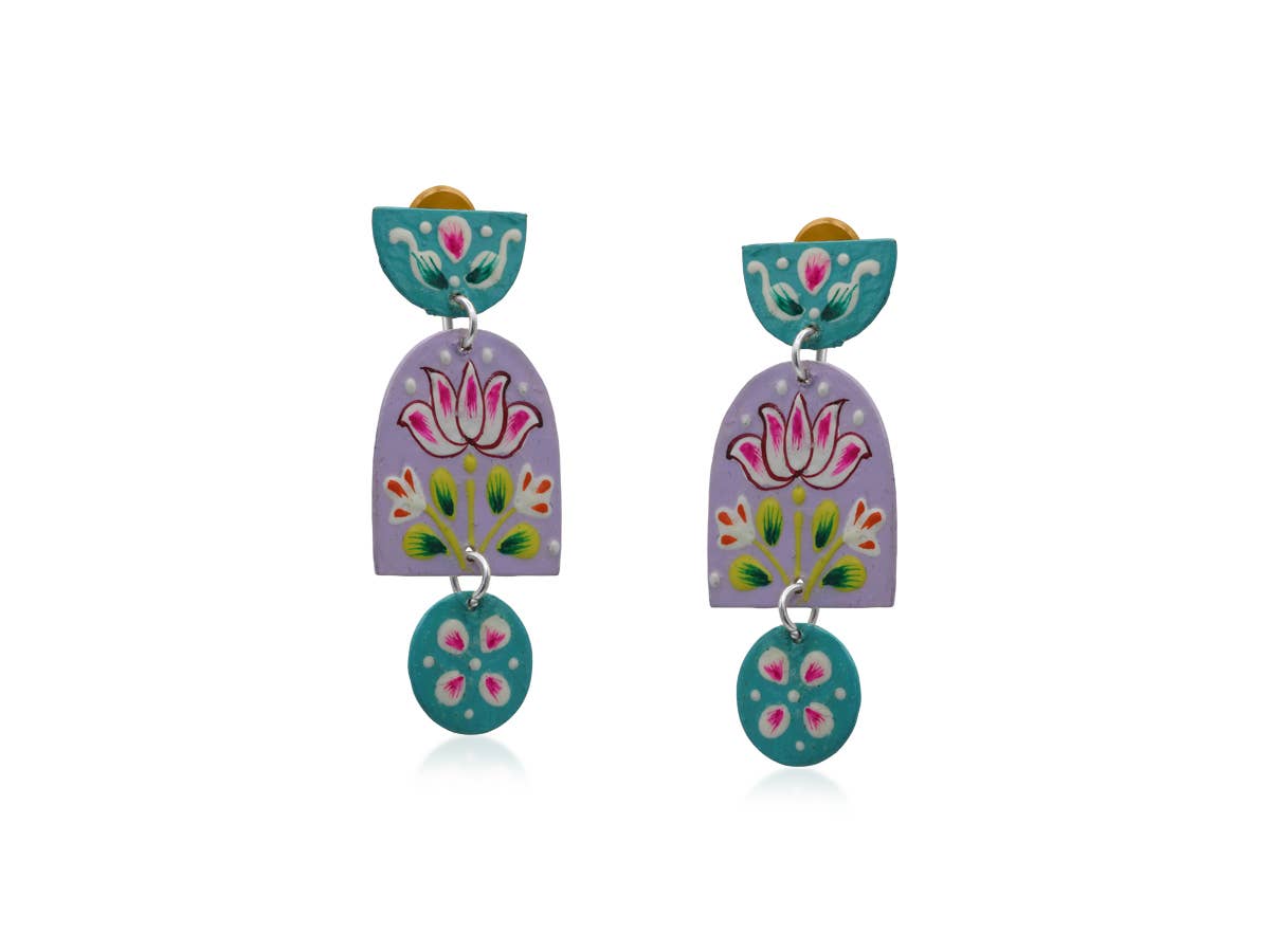 Padma Statement Hand Painted Artisan Earrings: Black Red