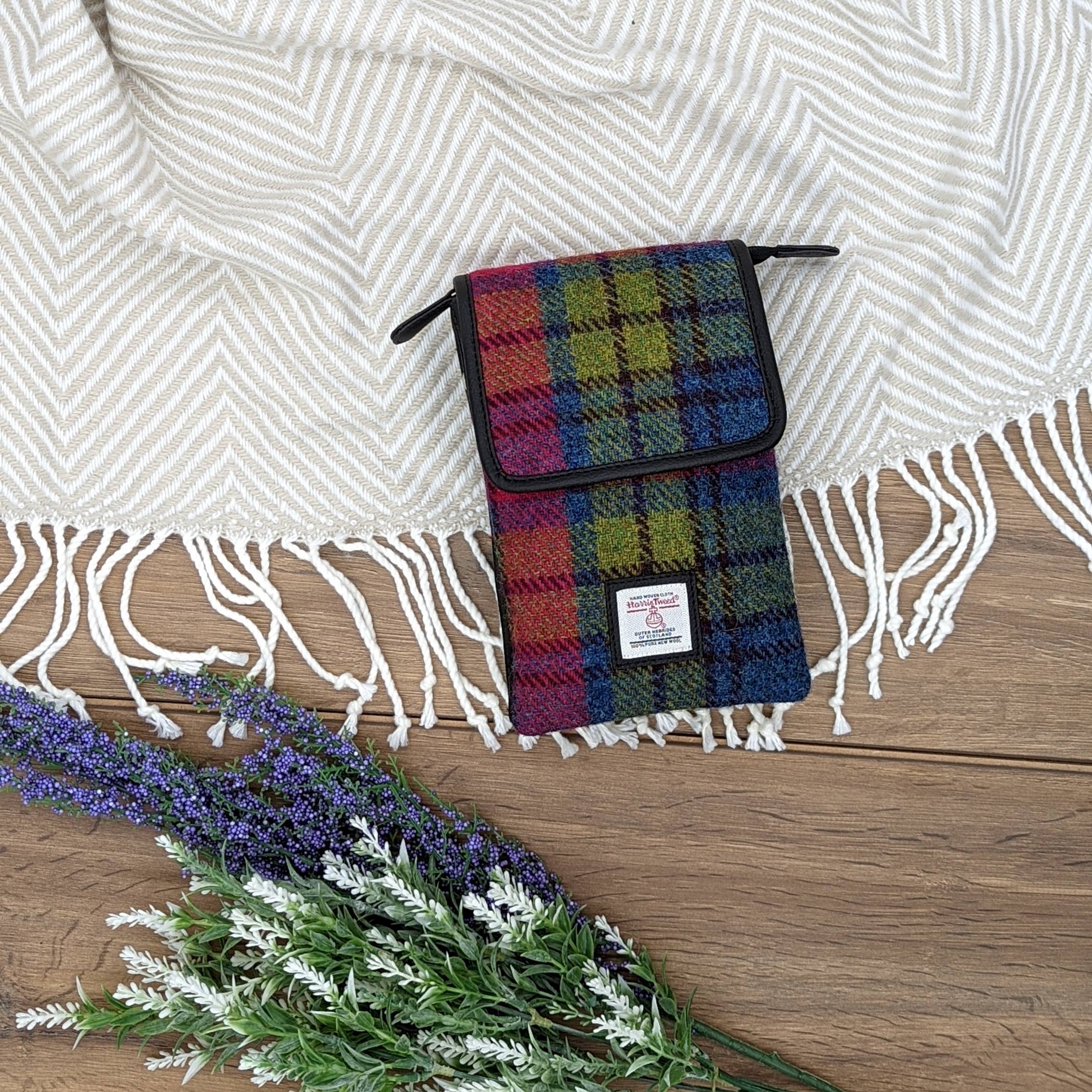 Harris Tweed Mini Crossbody Bag Blue/Pink Check