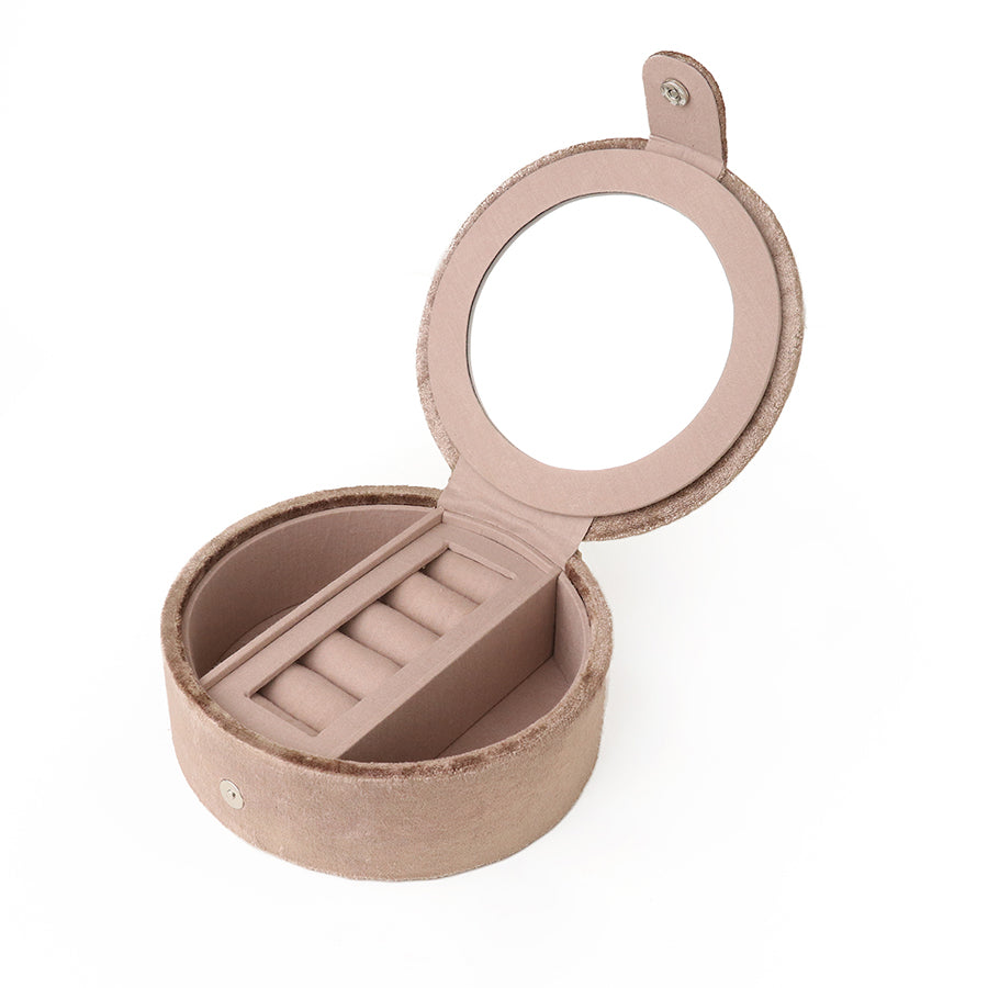Fawn Velvet Round Jewellery Box