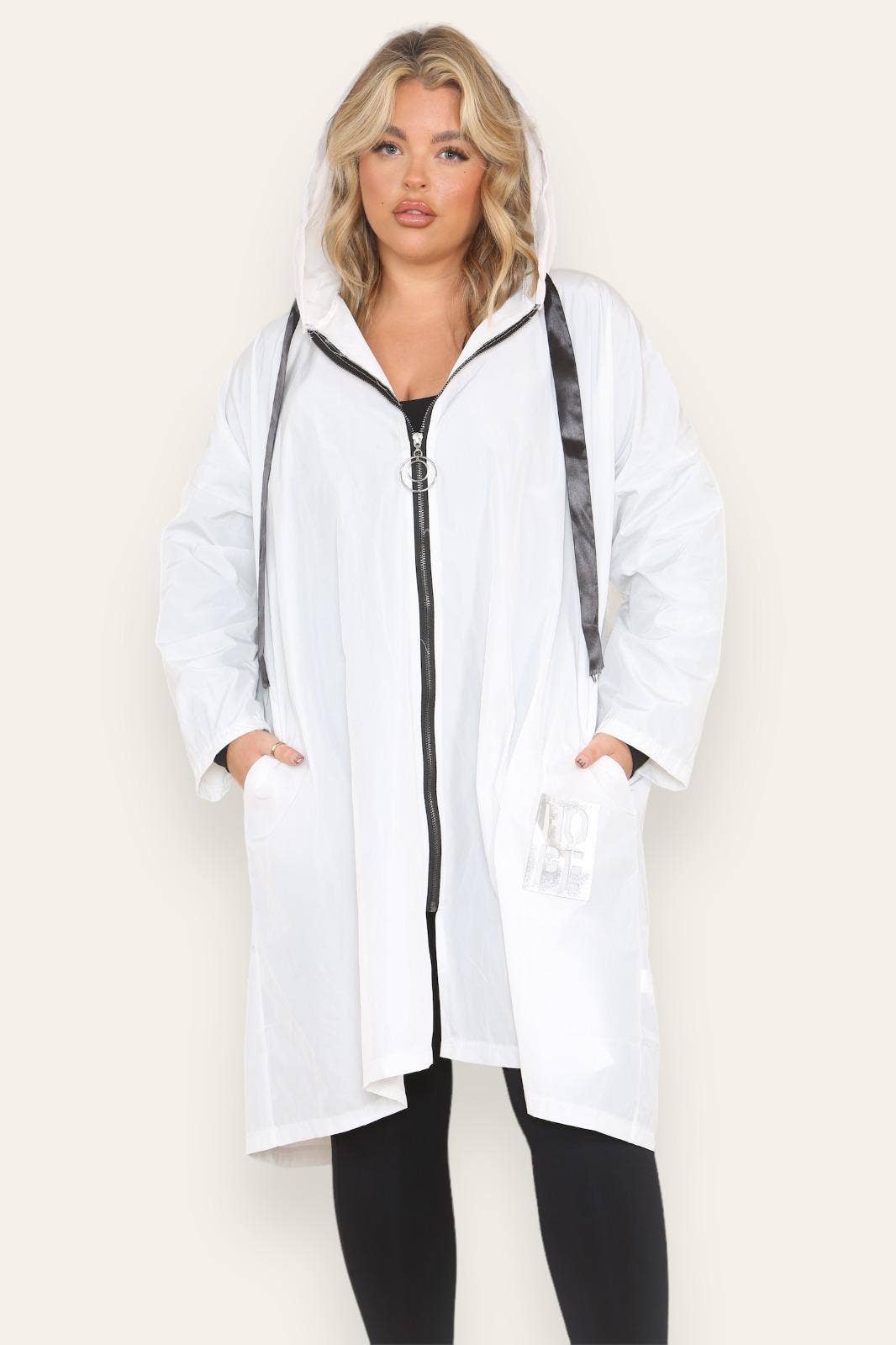 Oversized Hooded Rain Mac: White / One Size To Fit UK 16-24