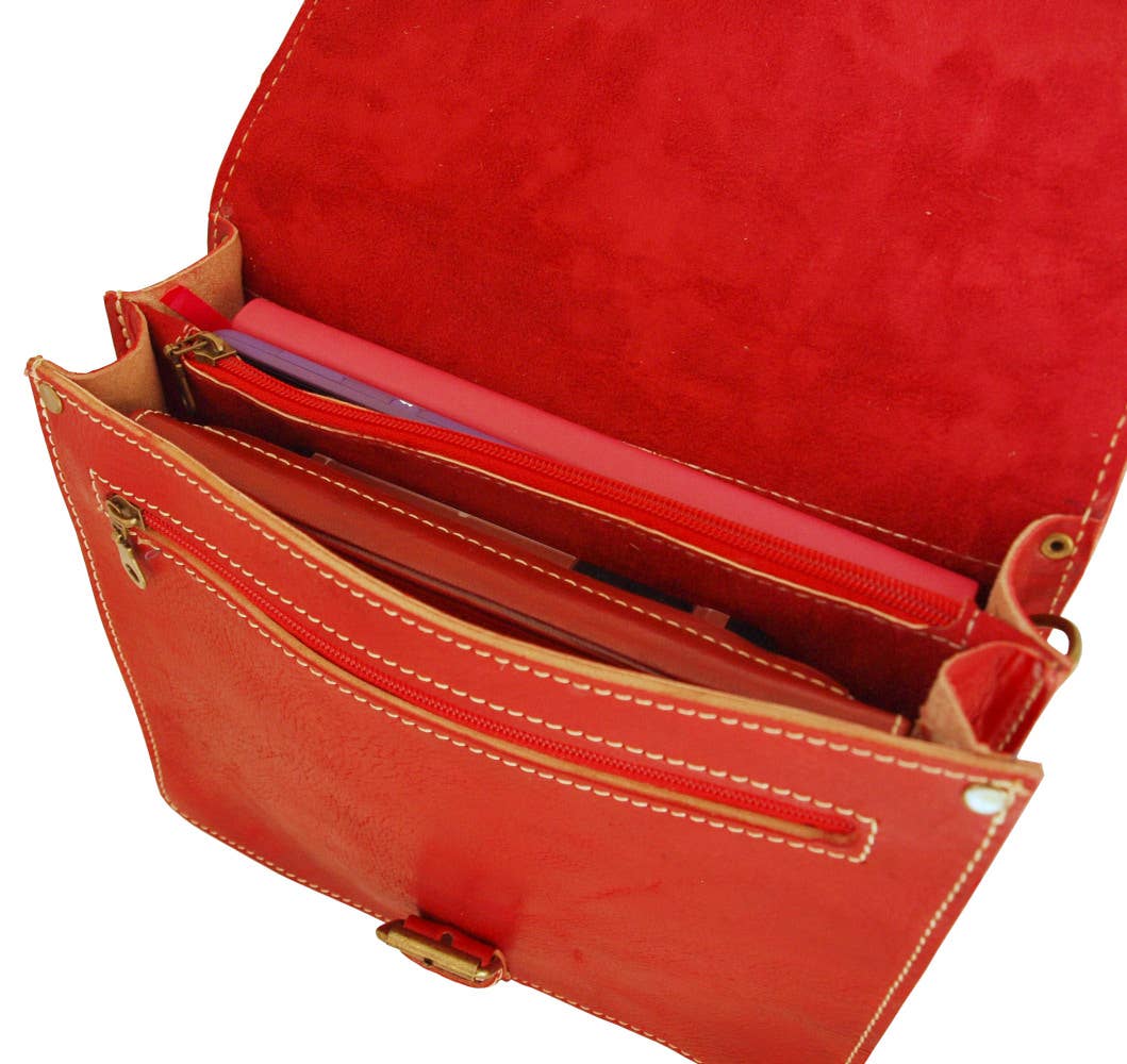 Leather Mini Satchel "The Casablanca": Red