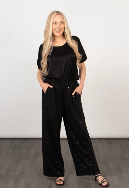 Nova Wide Leg Trousers in Black Sequin (M) | The Nancy Smillie Shop - Art, Jewellery & Designer Gifts Glasgow Scotland